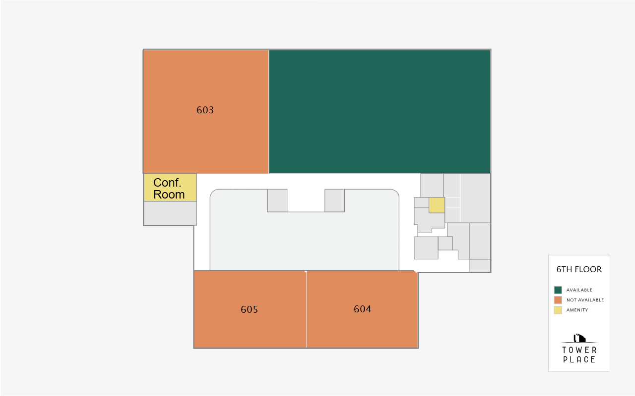 Floorplan showing availability of spaces on the sixth floor